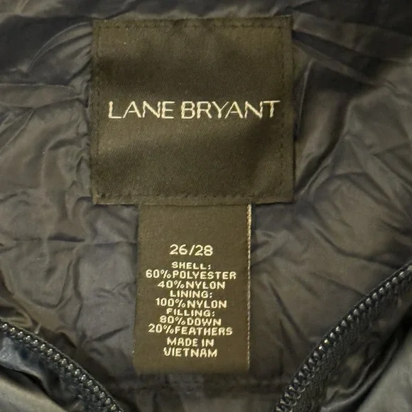 Lane Bryant Women's Down Puffer Jacket Size 26/28 Hooded Black Quilted Coat - Picture 7 of 8